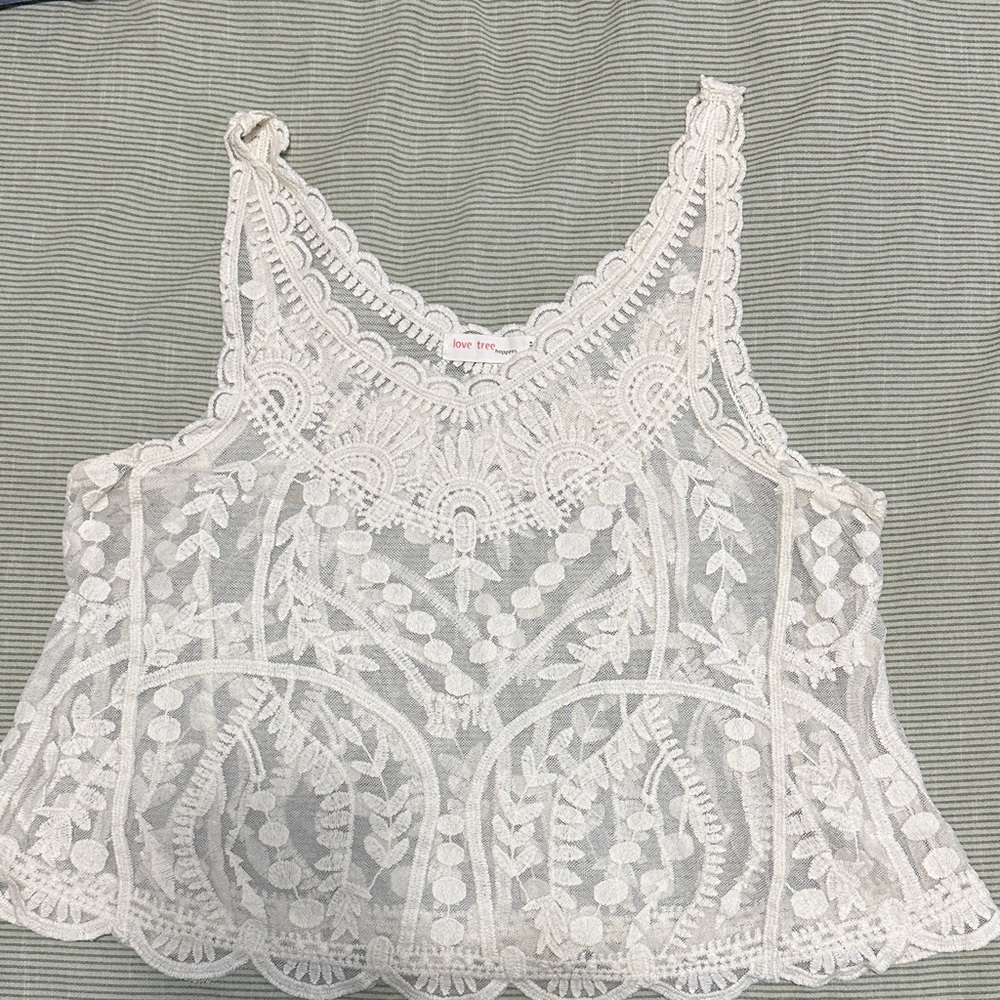 Love Tree Lace Crop Top - Cream